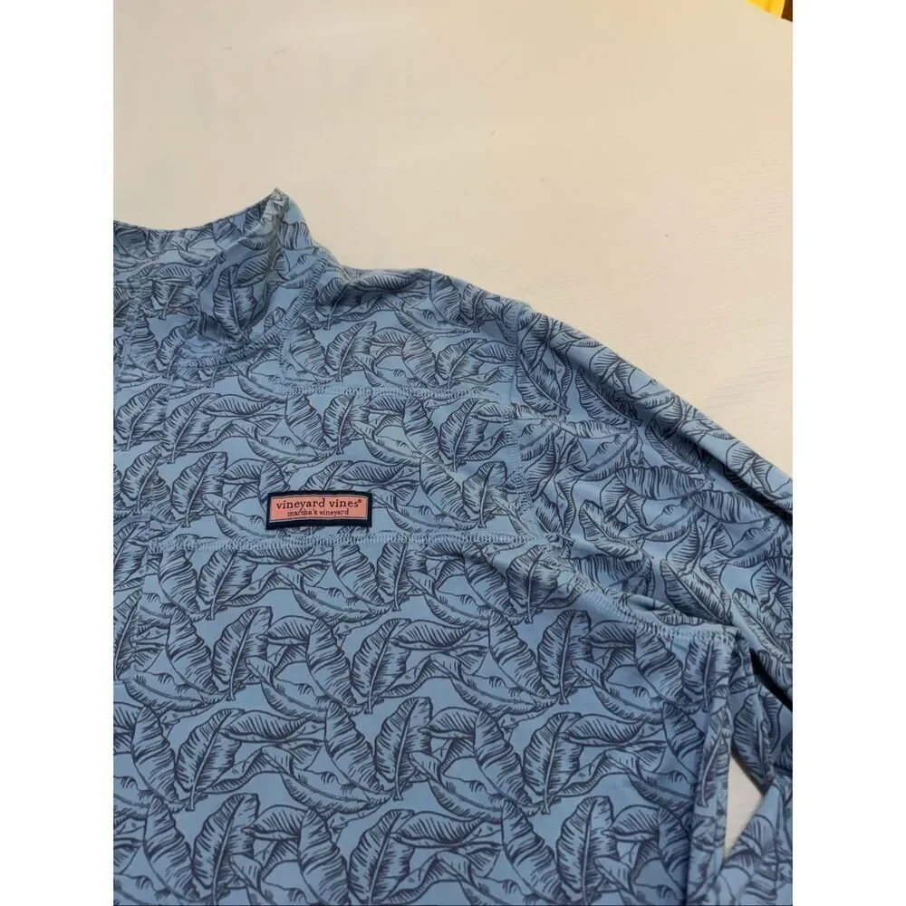 Vineyard Vines Edgartown Shep Blue Palm Shirt Men’s Blue Palm Pullover Size XL